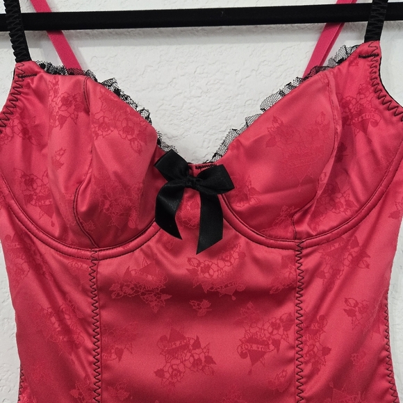 Betsey Johnson intimates Corset 34B Pink and Black Sheer Back Paneling - Picture 2 of 7